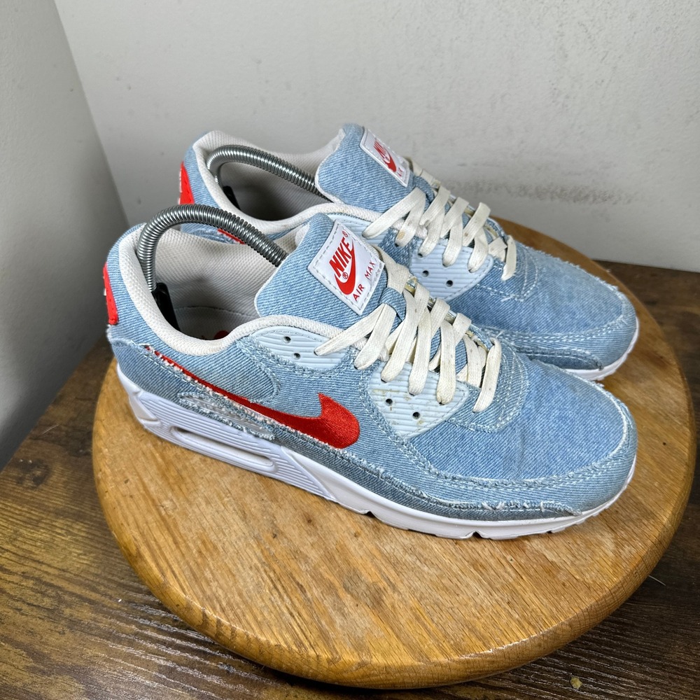 Nike Air Max 90 SE Washed Denim Red White DV2120-900 Mens 9.5 Sneaker